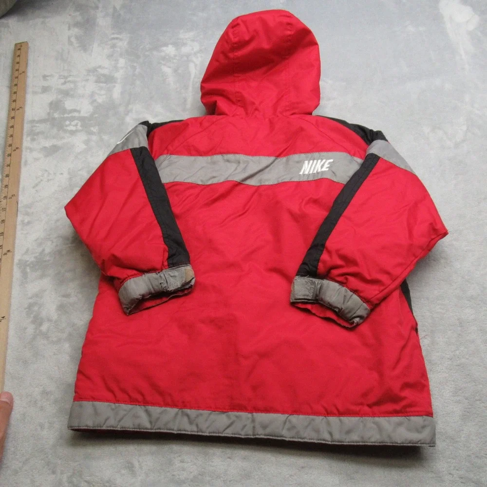 Vintage Nike Jacket Youth 6 Full Zip Red Black Reversible Hooded Full Zip Puffer